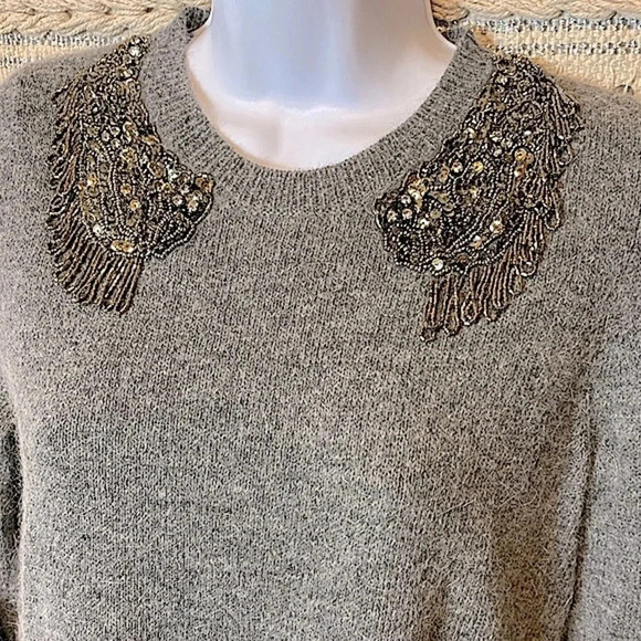 😍 Luxe Angora/Wool Blend Knit Jumper Beaded appliqué on Neckline - Picture 4 of 12